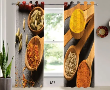 ست فرش و پرده پانچی آشپزخانه طرح ادویه