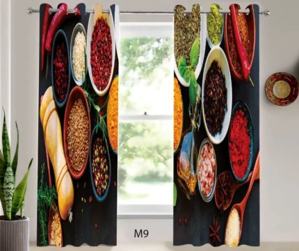 ست فرش و پرده پانچی آشپزخانه طرح ادویه