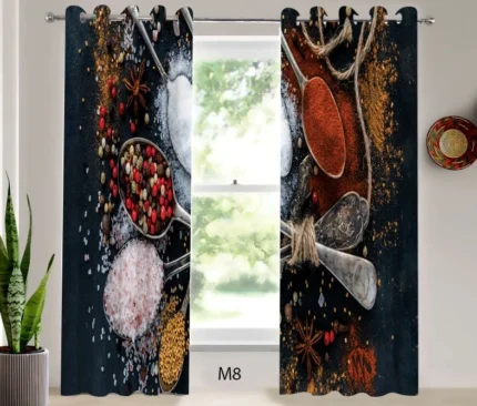 ست فرش و پرده پانچی آشپزخانه طرح ادویه