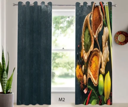 ست فرش و پرده پانچی آشپزخانه طرح ادویه