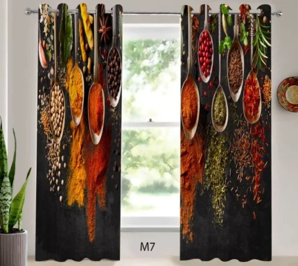 ست فرش و پرده پانچی آشپزخانه طرح ادویه