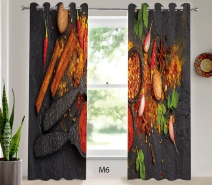 ست فرش و پرده پانچی آشپزخانه طرح ادویه